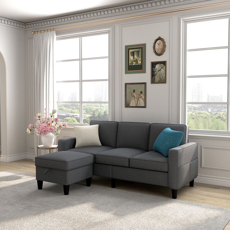 Best Choice Products Upholstered Sectional Sofa For Home sectional couch sectionals Dark Gray Cotton
